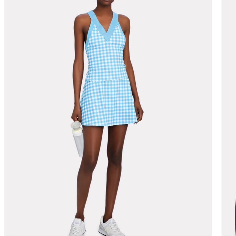 Eleven by Venus Williams Criss jersey gingham criss cross top and mini skirt